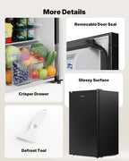 Upstreman 3.2 Cu.Ft Mini Fridge with Freezer, Single Door Compact Refrigerator, Adjustable Thermostat, Small Refrigerator for Dorm, Bedroom, Office, Black-BR321