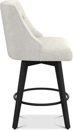 Counter Height Bar Stools Set of 2, Modern Swivel Barstools with Back and Wood Legs, Linen Fabric Upholstered Counter Height Stools, 26" H Kitchen Island Stools, Home Bar, Pub, Ivory
