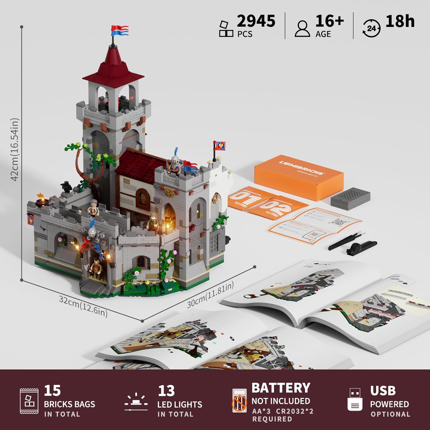 Medieval Guard Post Lighting Building Bricks Set - Middle Ages Castle Modular Collection Display Kit with Minifigures 2945 Pcs for Adults & Teens