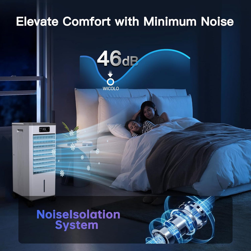 Evaporative Air Cooler, Windowless Portable Air Conditioners Fan w/3 Modes & 3 Speeds, 12H Timer for Smart Auto-off, 2-Gal Tank for 20H Cooling,16FT Remote,No Hose Needed,46db Swamp Cooler