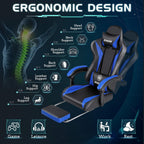 Homall Gaming Chair with Massage & Footrest, Ergonomic Computer Office Chair, High-Back Racing Style Reclining Chair with Adjustable Lumbar Support, PU Leather for Adults (Blue)