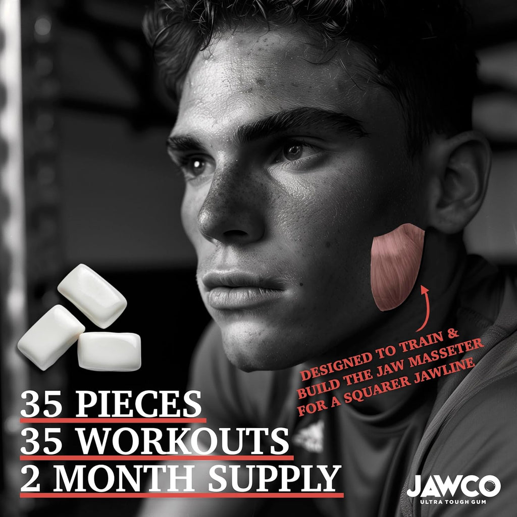 JAWCO Ultra-tough Jawline Chewing Gum | Get a Stronger, Squarer Jawline | Jaw Training Hard Gum | Chisel, Sculpt, Tone your Jaw | 15X Hardness | Facial Fitness Mewing Gum | Chiseled Cinnamon (6-Pack)