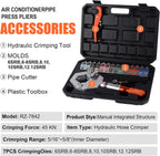 HZLZRZ Hydraulic AC Hose Crimper Kit - Manual A/C Hose Crimping Tool for BH Air Conditioner Hose & Beadlock Fittings, Includes 7 Dies for AC Repairs and Automotive HVAC (RZ-7842)