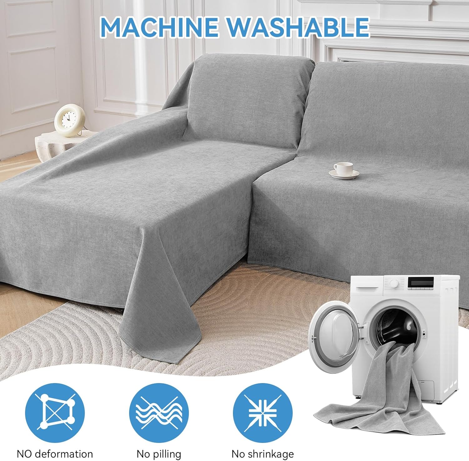 Deep Dream Sectional Couch Covers, 2 Pieces 100% Waterproof L Shaped Sofa Cover, Non Slip Couch Cover for Dogs Cats Washable, Pet Friendly Sofa Slipcovers Furniture Protector (XX-Large, Light Grey)
