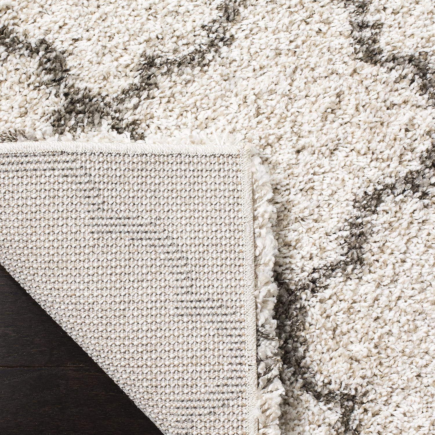 SAFAVIEH Hudson Shag Collection Area Rug - 9' x 12', Ivory & Grey, Moroccan Trellis Design, Non-Shedding & Easy Care, 2-inch Thick Ideal for High Traffic Areas in Living Room, Bedroom (SGH282A)