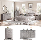 Grey 10 Drawer Dresser & TV Stand, 59" Large Dresser for Bedroom, Wooden Chests of Drawers, Rustic Storage Dressers Organizer for Bedroom, Hallway