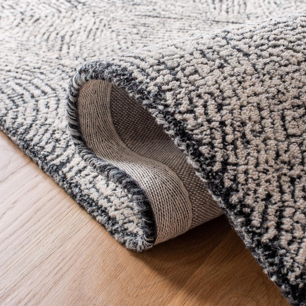 SAFAVIEH Abstract Collection Area Rug - 9' x 12', Ivory & Charcoal, Handmade Wool, Ideal for High Traffic Areas in Living Room, Bedroom (ABT340H)