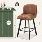 Swivel Bar Stools Set of 3, 26''H Upholstered Barstools with Backs, Modern Counter Height Bar Stool Chairs for Kitchen Island, Metal Legs, Faux Leather, Brown Counter Stools
