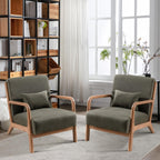INZOY Mid-Century Modern Accent Chair Set of 2, Green Reading Armchair with Waist Cushion, Upholstered Living Room Chairs for Bedroom Sunroom