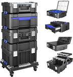 5 Tier Stackable Tool Box with Wheels,Rolling Tool Box with Drawers,Modular Tools Organizer,Portable Tool Box with Transparent Parts Box,Large Capacity Toolbox,for Garage Storage,Home and Repair Shop