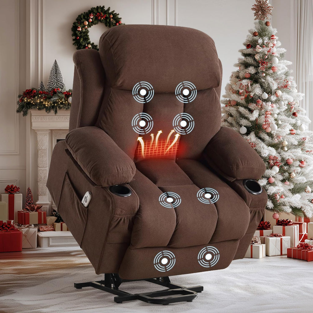 BOSMILLER Power Lift Recliner Chair with Massage and Heat for Elderly, Electric Recliner Single Sofa with Two Cup Holders, Extended Footrest, Side Pocket and USB Charge Port for Living Room