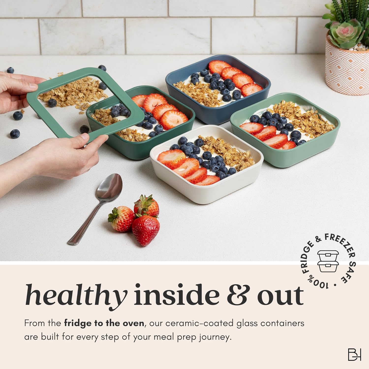 Ceramic Coated Glass Food Storage Containers | No PTFE, PFOA, PFAS, and BPA | Reusable Non Toxic Meal Prep Containers with Glass Lids | Easy To Store | 10 Piece Set Dusk
