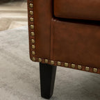 KINWELL 29" W Faux Leather Barrel Chairs Set of 2, Modern PU Upholstered Tufted Club Chairs with Nailhead Trim, Small Armchairs Accent Chairs for Living Room Bedroom Apartment Lounge Nursery, Brown