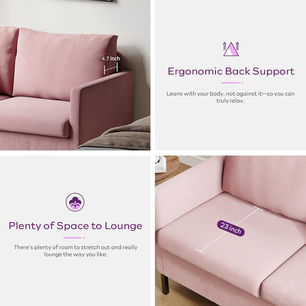 TYBOATLE Love Seat Mid Century Modern Small Loveseat for Living Room, 51" W Mini Little Upholstered 2-Seater Love Seats w/Iron Legs for Compact Small Space, Apartment, Bedroom, Dorm, Office (Pink)