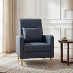 COLAMY Mid-Century Modern Upholstered Accent Chair with Back Pillow & Solid Wood Legs, Leather Cozy Armchair for Living Room, Bedroom, Reading Nook, Apartment & Small Spaces, Blue