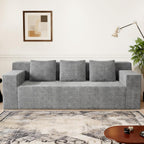 71" Corduroy Living Room Sofa, 3 Setaser Deep Seat Couch with 3 Lumbar Pillows, Comfy Boneless Sofa Modern Compressed Couch for Bedroom, Office, Apartment, No Assembly, Flat Armrests (Light Grey)