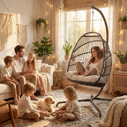 NICESOUL Swing Egg Chair Indoor Outdoor, Patio Wicker Hanging Chair with Stand, All Weather Egg Hammock Chairs with Cushions, 350lbs Durable Birthday Gift Swinging Chair for Backyard Balcony, Brown