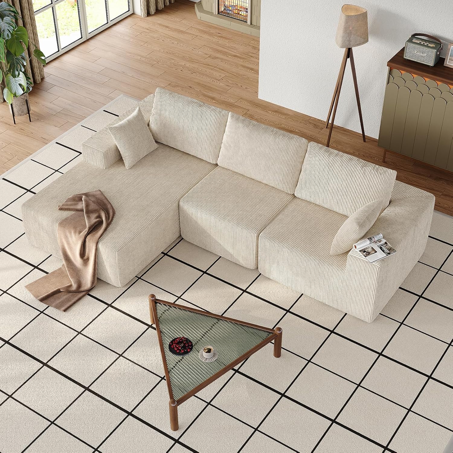 107" L-Shaped Boneless Couch, Cloud Modular Sectional Sofa with Chaise, Upholstered - No Assembly, Deep Seat, Soft Cushions & Backrest, for Living Room, Beige