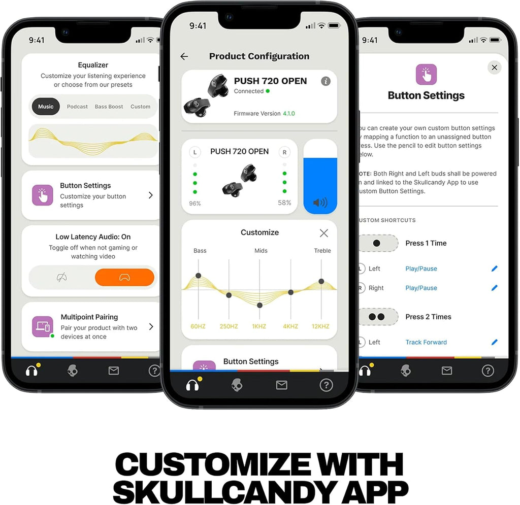 Skullcandy Push 720 Open Wireless Open Ear Bluetooth Earbuds  Headphones  Waterproof  Clip-On Lightweight Design  30 Hours Battery  Wireless Charging Pouch  Microphone for iPhone Android - True Black