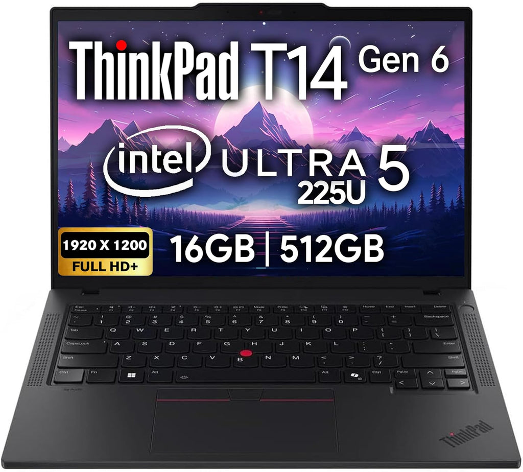 Lenovo ThinkPad T14 G6 AI Business Laptop 14" FHD+ Display  Intel Ultra 5 225U  16GB DDR5 RAM  512GB SSD  5MP FHD Webcam  Fingerprint  Backlit KB  Wi-Fi 6E  2 Thunderbolt 4 - Black