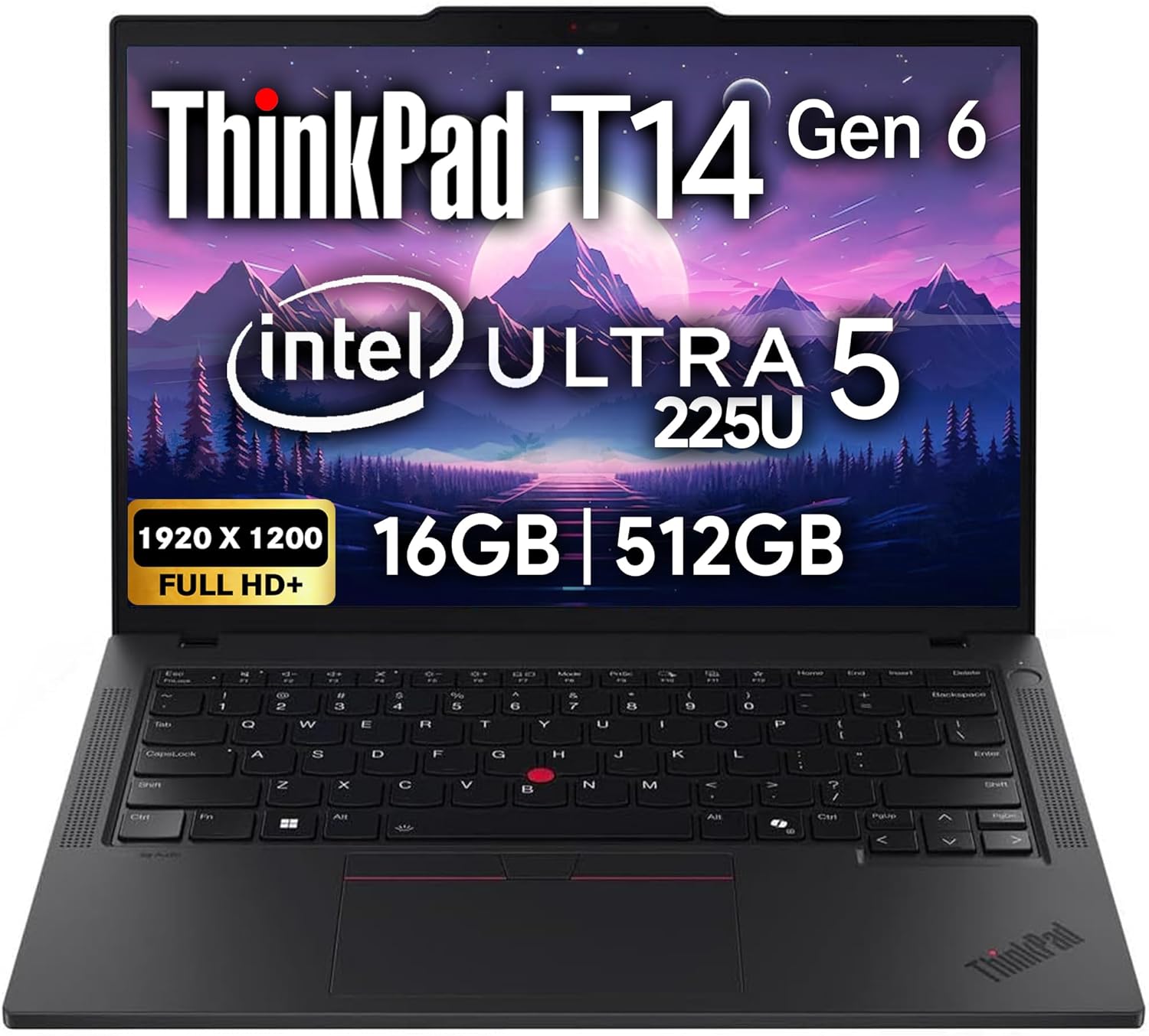 Lenovo ThinkPad T14 G6 AI Business Laptop 14" FHD+ Display  Intel Ultra 5 225U  16GB DDR5 RAM  512GB SSD  5MP FHD Webcam  Fingerprint  Backlit KB  Wi-Fi 6E  2 Thunderbolt 4 - Black