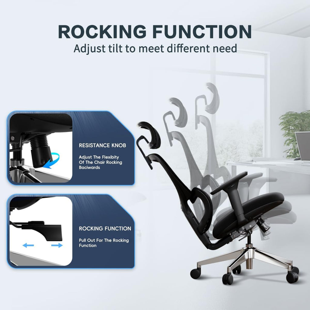 Ergonomic Office Chair Heavy Duty 1600lbs, High Back Desk Chair with 4D Armrests, Dual Back Support, Big & Tall Computer Chair, Sliding Seat, Adjustable Headrest & Lumbar, 135° Reclining (Black)