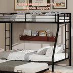 Twin XL Over Queen Bunk Bed with Trundle, Heavy Duty Metal Bunk Bed Frame with 2 Ladders and Full-Length Guardrail, Space-Saving Bunk Beds for Kids Teens Adults, No Box Spring Needed, Black