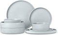 Herogo Stoneware Dinnerware Set with Salad Bowls, 8 Piece Plates and Pasta Cereal Bowls for 2, Kitchen Dinner Dish Set, Dishwasher & Microwave Safe, Speckled Light Gray