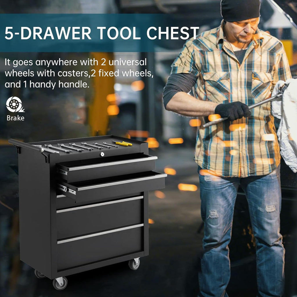 5-Drawer Rolling Tool Chest, Heavy Duty Tool Storage Cabinet with Drawers & Locking Mechanism & Wheels, Multifunctional Utility Tool Storage Chest Organizer for Warehouse, Repair Shop.
