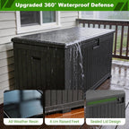 230 Gallon Outdoor Storage Box Waterproof, Extra Large Plastic Outside Deck Box Weatherproof, Resin Patio Storage Bin with Lock and Lids for Pool Equipment, Cushion, Black