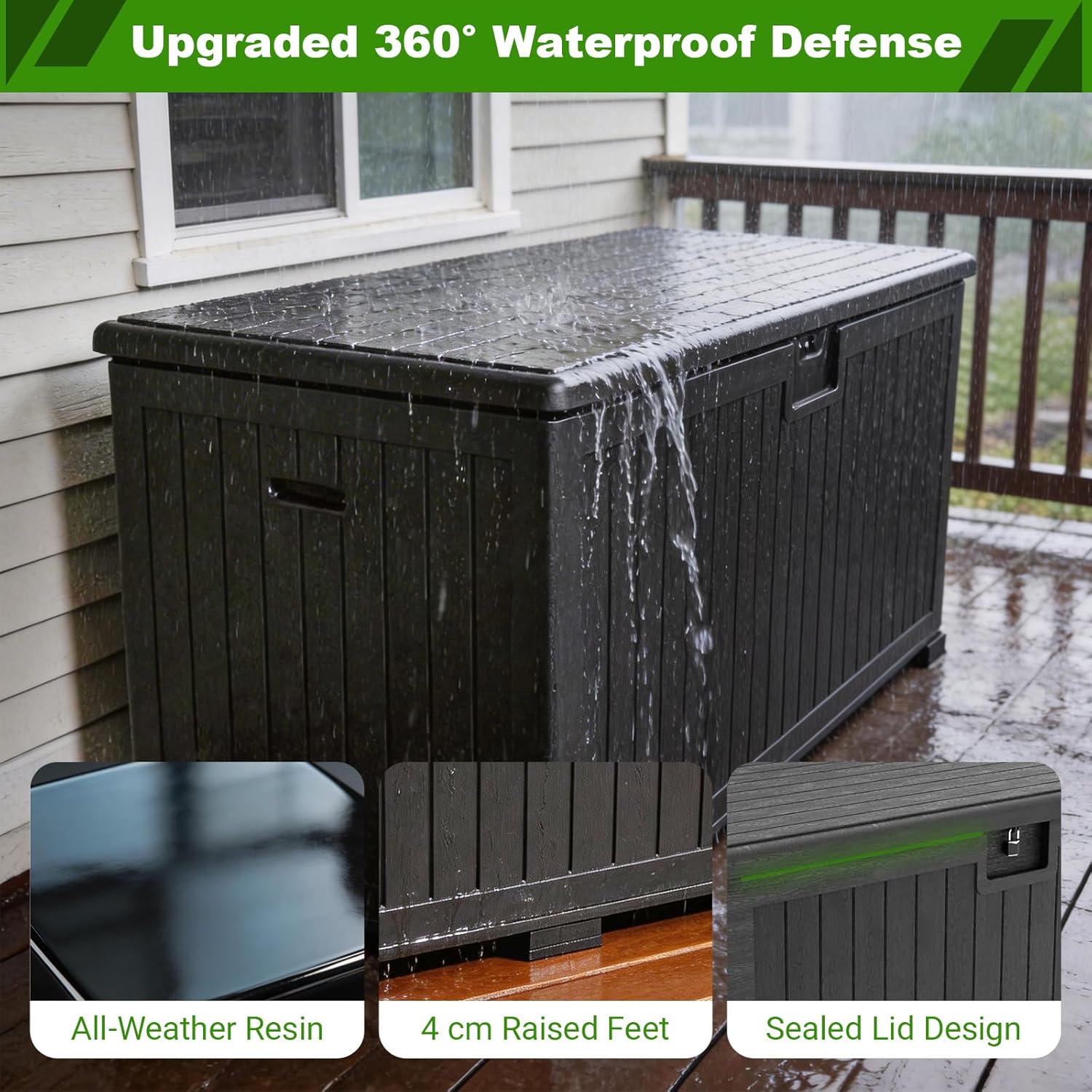 230 Gallon Outdoor Storage Box Waterproof, Extra Large Plastic Outside Deck Box Weatherproof, Resin Patio Storage Bin with Lock and Lids for Pool Equipment, Cushion, Black