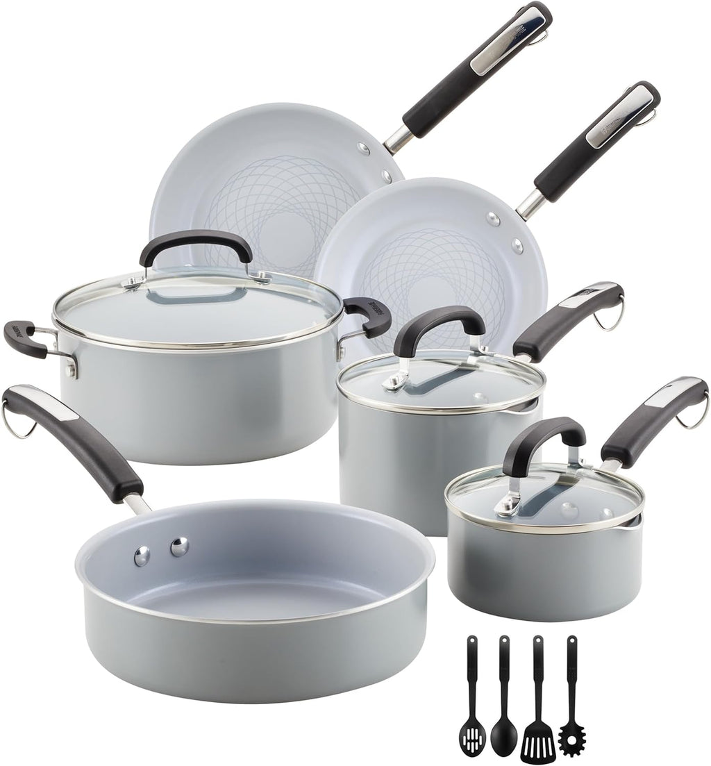 Farberware EcoAdvantage Ceramic Nonstick Cookware/Pots and Pans Set, 13 Piece - Gray