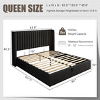 Queen Size Lift Up Storage Bed Frame with Wingback Headboard, Linen Upholstered Platform Bed with 10.8" Underneath Hydraulic Storage, Wooden Slats Support, No Box Spring Needed, Dark Gray