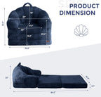 MAXYOYO Folding Sofa Bed, 2 in 1 Convertible Sofa to Lounger Comfy Single Bean Bag Chair for Adults, Floor Sleeper Couch with Handle, Faux Fur Couch Bed for Living Room Bedroom, Navy