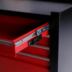 4 Drawers Metal Rolling Tool Chest on Wheels, Lockable Organizer ToolBox Tool Cart with 1 Cabinet, Multifunctional Large Capacity Trolley Tool Storage Case for Garages & Repair Shop (Black+Red)