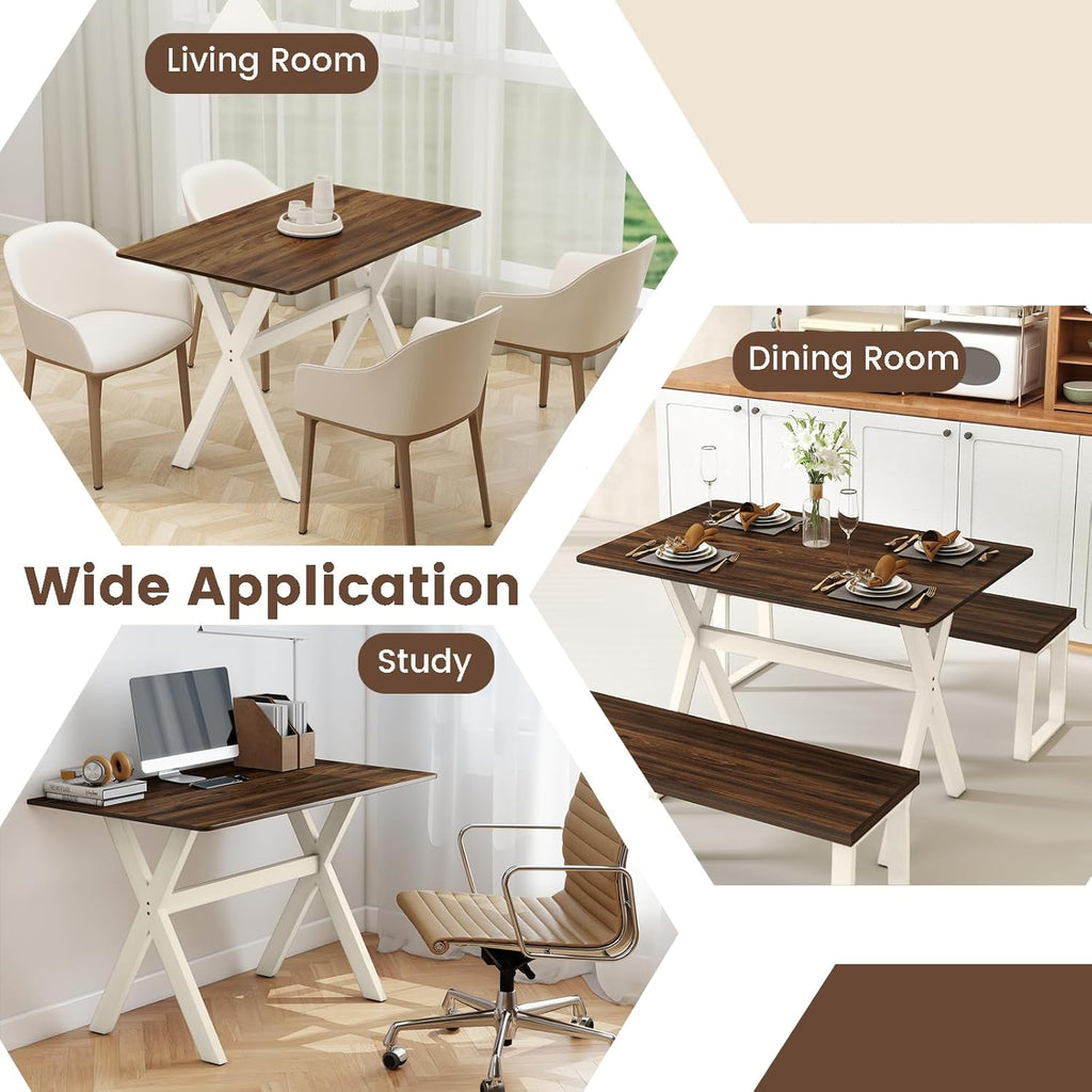 Giantex 43" Dining Table for 4, Rectangular Kitchen Table with Rubber Wood X-Shaped Frame, Space Saving Dinner Table for Living Dining Room, Dinette, Home Office, Restaurant