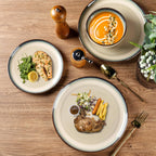 GBHOME Ceramic Dinnerware Sets for 4, 12 Pieces Stoneware Plates and Bowls Sets, Scratch Resistant Dishes, Dishwasher & Microwave Safe, Reactive Glaze-Gravel