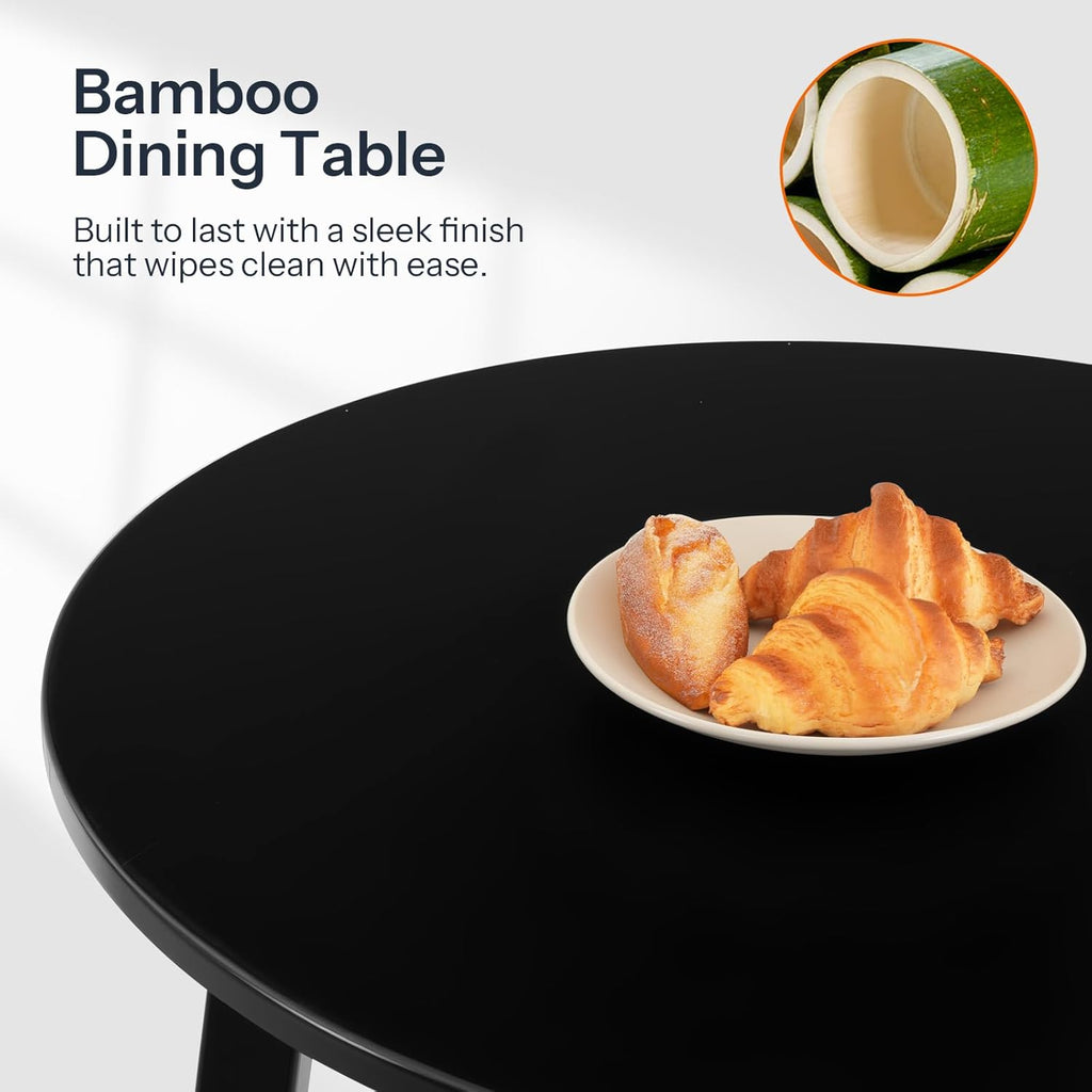 HOOBRO Bamboo Dining Table, Round Dining Table for 2, 27.5" Kitchen Table for Small Space, Writing Table, Easy to Assemble, for Dining Room, Living Room, Office, Kitchen, Apartment, Black BK71CZ01G1