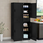 usikey 67'' Tall Storage Cabinet with 4 Shelves & 2 Doors, Bathroom Cabinet with 1 Drawer, Narrow Storage Cabinets for Bathroom, Living Room, Home Office, Black