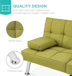 Best Choice Products Linen Modern Folding Futon, Reclining Sofa Bed for Apartment, Dorm w/Removable Armrests, 2 Cupholders - Chartreuse