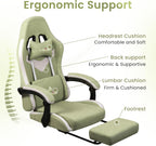 N-GEN GAMING Video Gaming Chair with Footrest Lumbar Support for Home Office High Back Recliner Height Adjustable Ergonomic Comfy Fabric Computer Desk Chair (Green)