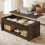 Coffee Table Lift Top, 35 Inch Modern Coffee Table with Hidden Compartment & Open Shelf, Curved Profile Design, Converts to Home Office Table, Center Table for Living Room, Walnut