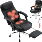 500LBS Massage Office Chair, 6 Points Vibration & Heat Executive Office Chairs, 135°Reclining Comfy Desk Chair with Foot Rest, Wider & Thicker Seat Cushion, PU Leather Big and Tall Gaming Chair, Black