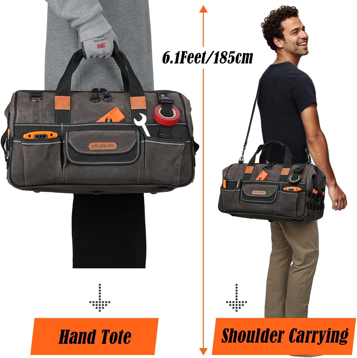 WELKINLAND 18 Inch Waxed Canvas Tool Bag, Heavy-Duty Electrical Tool Bag, Large-Opening 28-Pocket Tools Bag, 36L Tool Bags For Men, Quick-Access HVAC Tools Bags