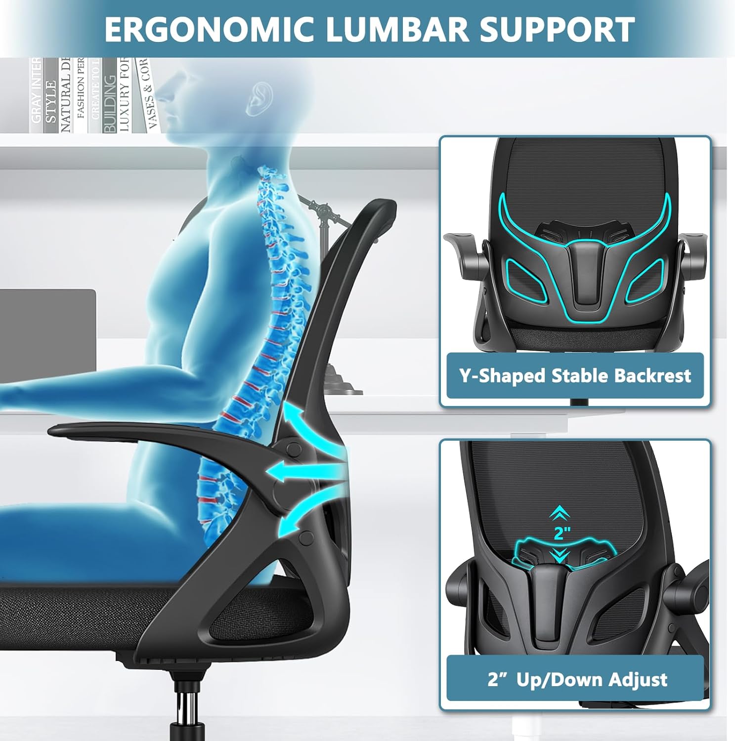 Kensaker Drafting Chair Tall Office Chair, Ergonomic Standing Desk Chair with Adjustable Foot Ring and Flip-up Armrests, Mesh Computer Chair for Art Studio, 300 LBS, Black