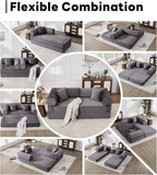 Tbfit Boneless Sofa Bed, Corduroy Compress Couch with Wide Armrests & 2 Pillows, Deep Seat Couches for Living Room, Gray