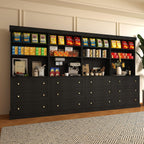 71" Tall Farmhouse Kitchen Pantry, Large Storage Cabinet with Drawers, Freestanding Coffee Bar Hutch with Microwave Stand, Adjustable Shelves for Kitchen, Living Room, Black 4 Pcs