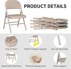 YLGJ&TIDY Set of 4 Folding Chairs with Padded Cushion and Steel Legs Portable Foldable Chairs Metal Folding Chair for Outside Indoor Dining Room Office Party, No Assembly, Beige