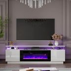 Modern Fireplace TV Stand with 36" Electric Fireplace,Finish Media Console with Open Storage, LED Lights Entertainment Center for TVs Up to 80", White