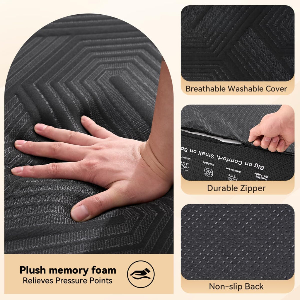 Trifold Mattress, 6 Inch Memory Foam Tri-Fold Mattress Queen Size, Foldable Sofa Bed with Washable Cover, Handles and Non-Slip Bottom for Yoga, Living Room, Camping, 78"x 58" x 6", Black